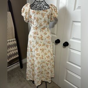 Altar'd State Milk Maid Cream Floral Linen Blend Maxi Dress Smocked Back Large